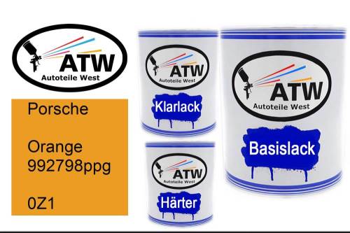 Porsche, Orange 992798ppg, 0Z1: 1L Lackdose + 1L Klarlack + 500ml Härter - Set, von ATW Autoteile West.
